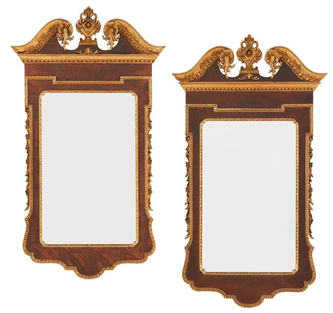 Pair of George II Style Pier / Console Mirrors, Burr Walnut and Parcel Gilt