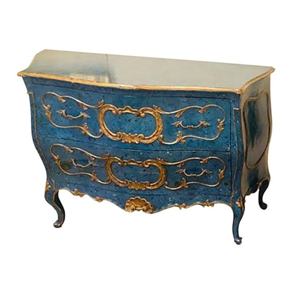 Single Royal Blue and Parcel-Gilt Decorated Bombay Commode or Chest