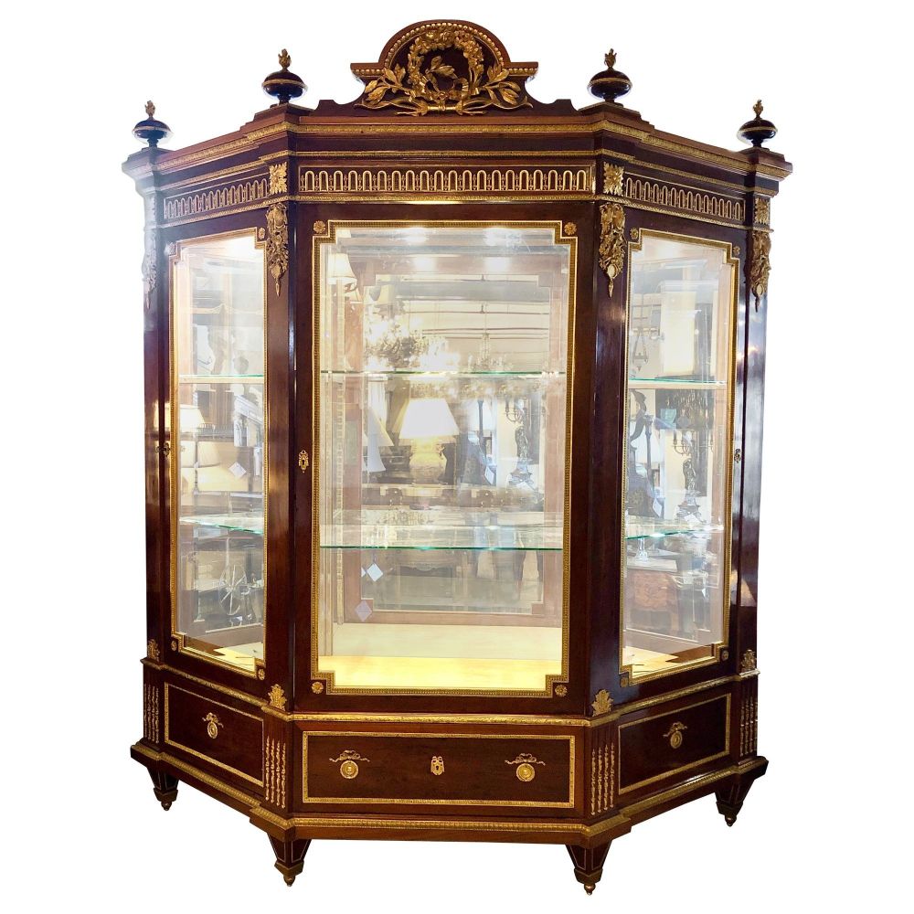 19th Century Mahogany Vitrine Armiore Cabinet by Guillaume Grohe