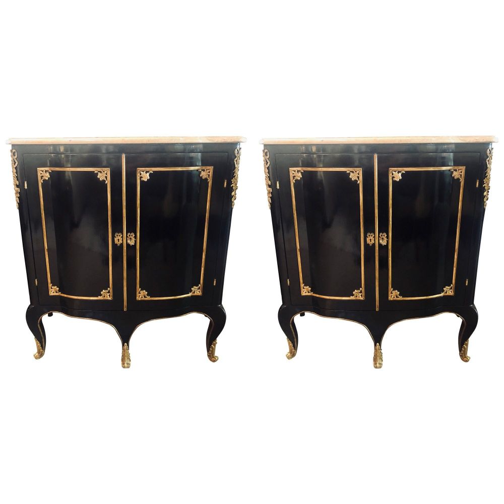 Two-Door Ebony Cabinets in the Manner of Maison Jansen, a Pair