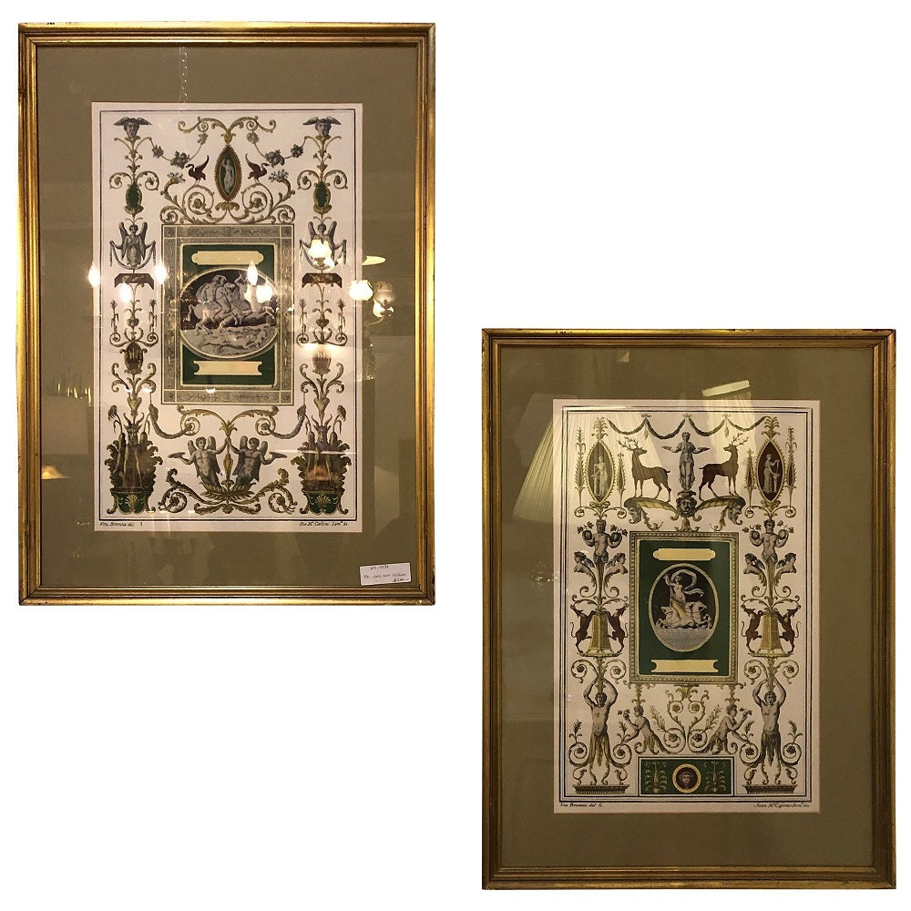 Pair of Italian Engravings Signed Gio Ma Calsini in Gilt Frames