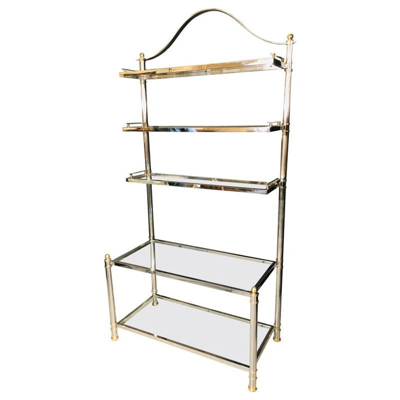 Maison Jansen Style Hollywood Regency Étagère, Bookcase, Brass and Steel Design