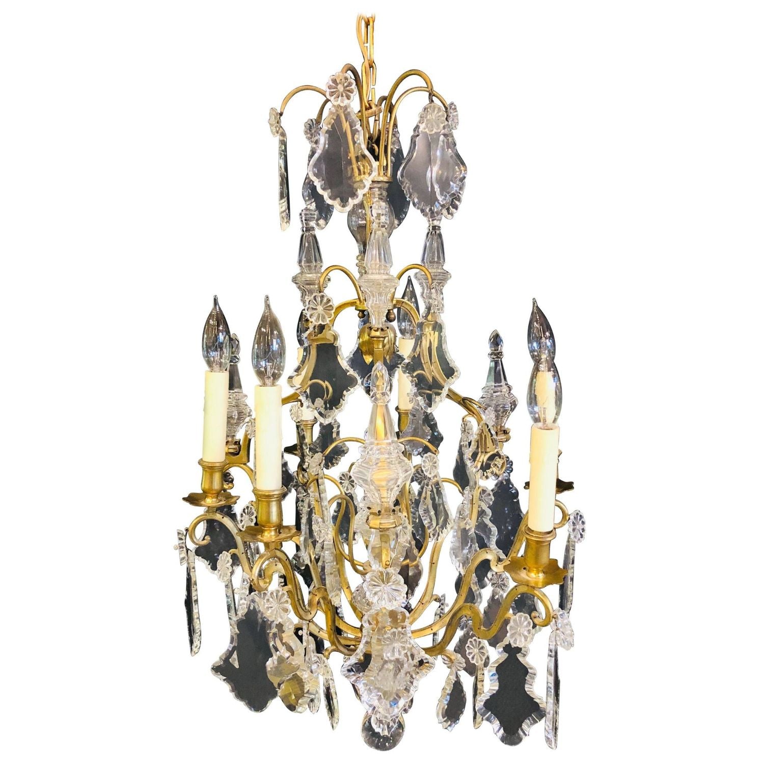 French Bronze and Crystal Gilt Chandelier, Louis XVI Style