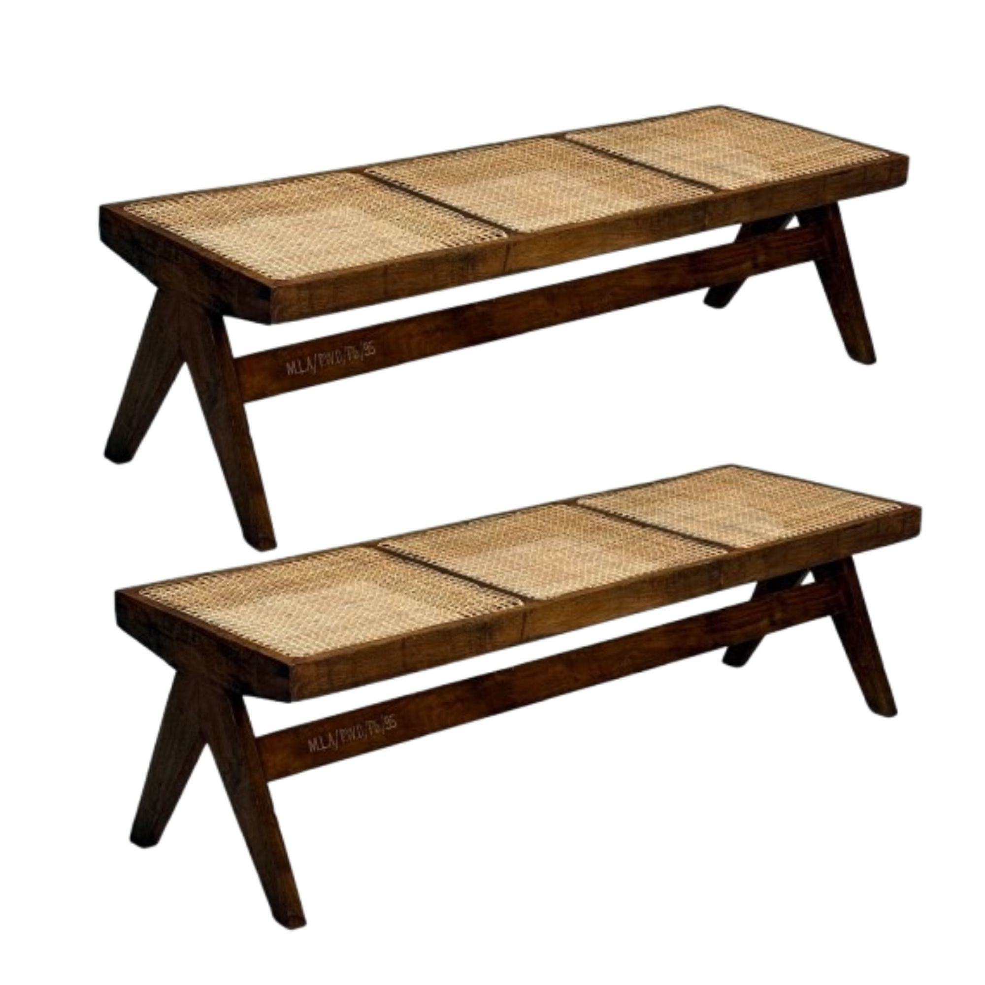 Pierre Jeanneret, French Mid-Century Modern Three Seat Benches, Teak, Chandigarh