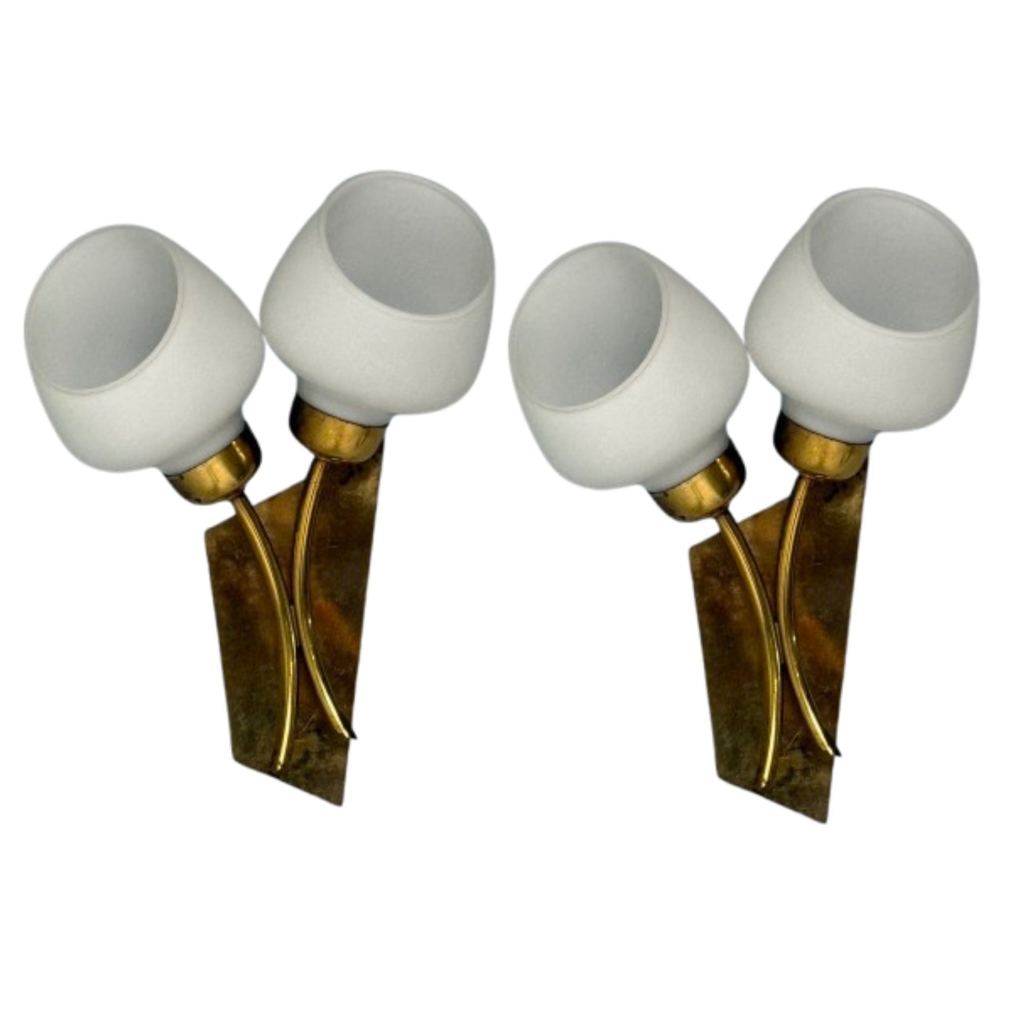 Italian Mid-Century Modern, Tulip Form Wall Sconces, Patinated Brass, 1950s