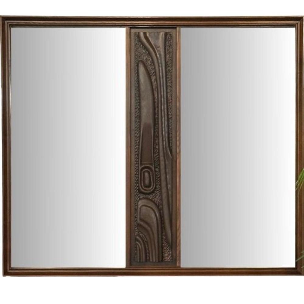 Pulaski, Brutalist Mid-Century Modern, 'Oceanic' Wall Mirror, Walnut, 1960s