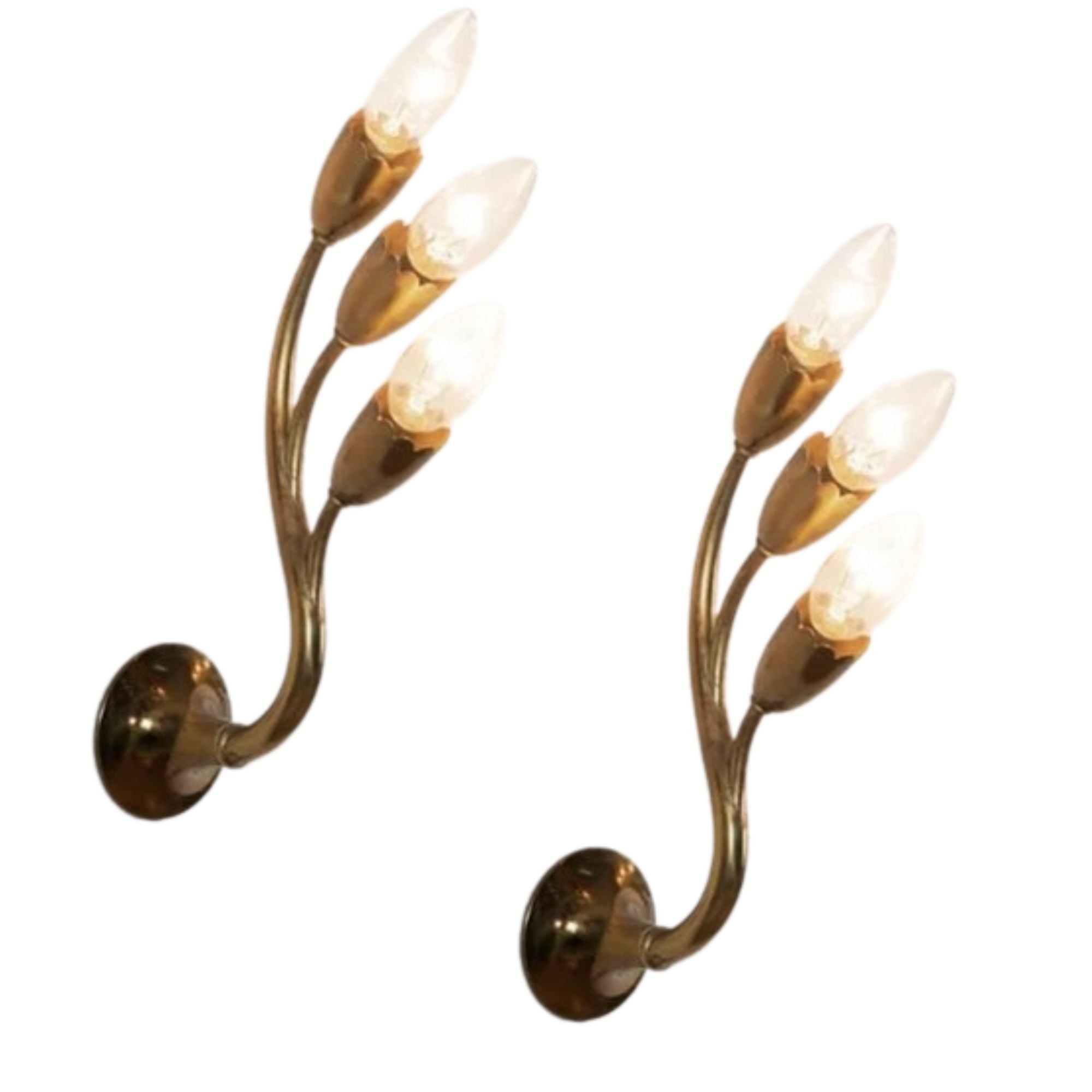 Gio Ponti Attr., Italian Mid-Century Modern, Wall Sconces, Brass, Flower Shape