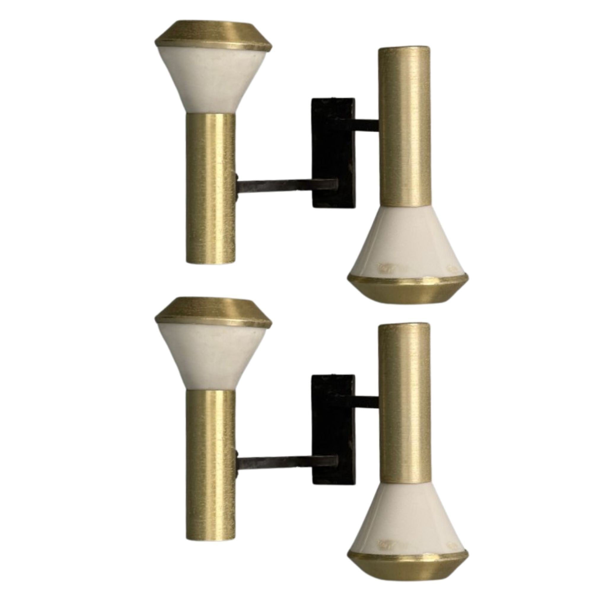 Stilux, Italian Mid-Century Modern, Wall Sconces, Brass, Aluminum, Italy, 1960s