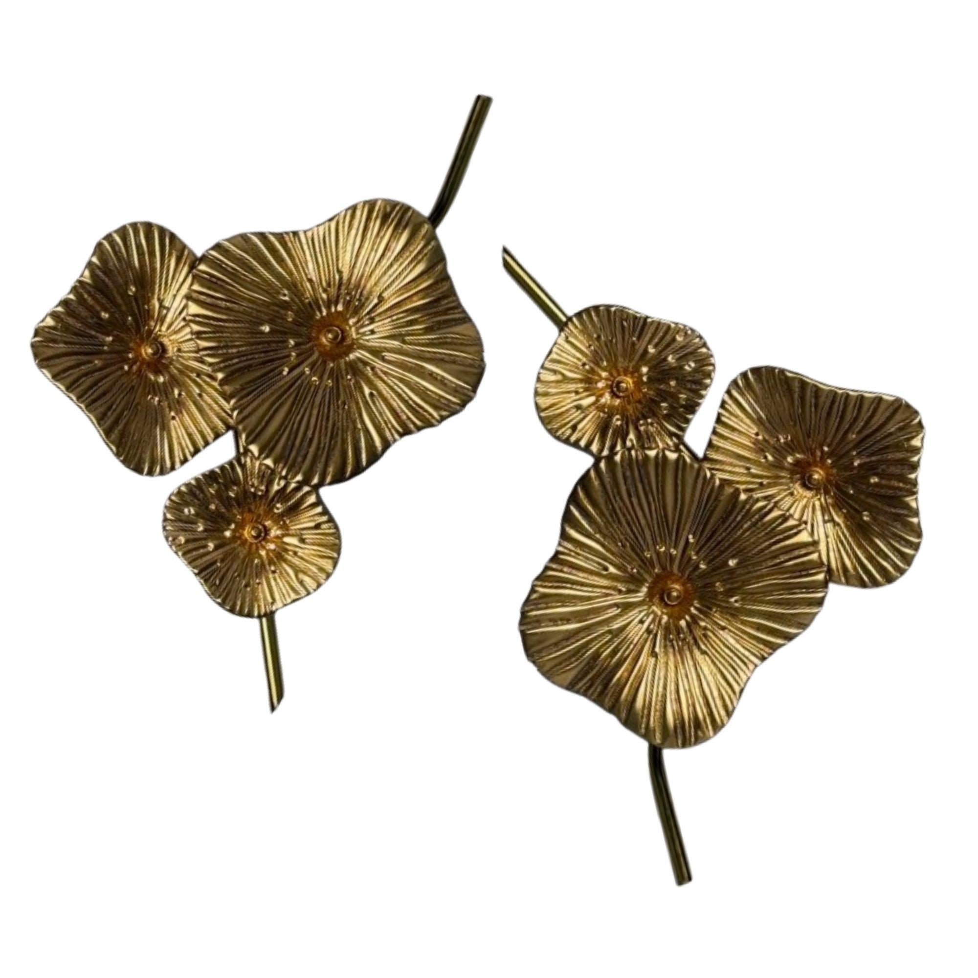 Contemporary, Italian Modern, Flower Sconces, Murano Glass, Gold Leaf, Brass