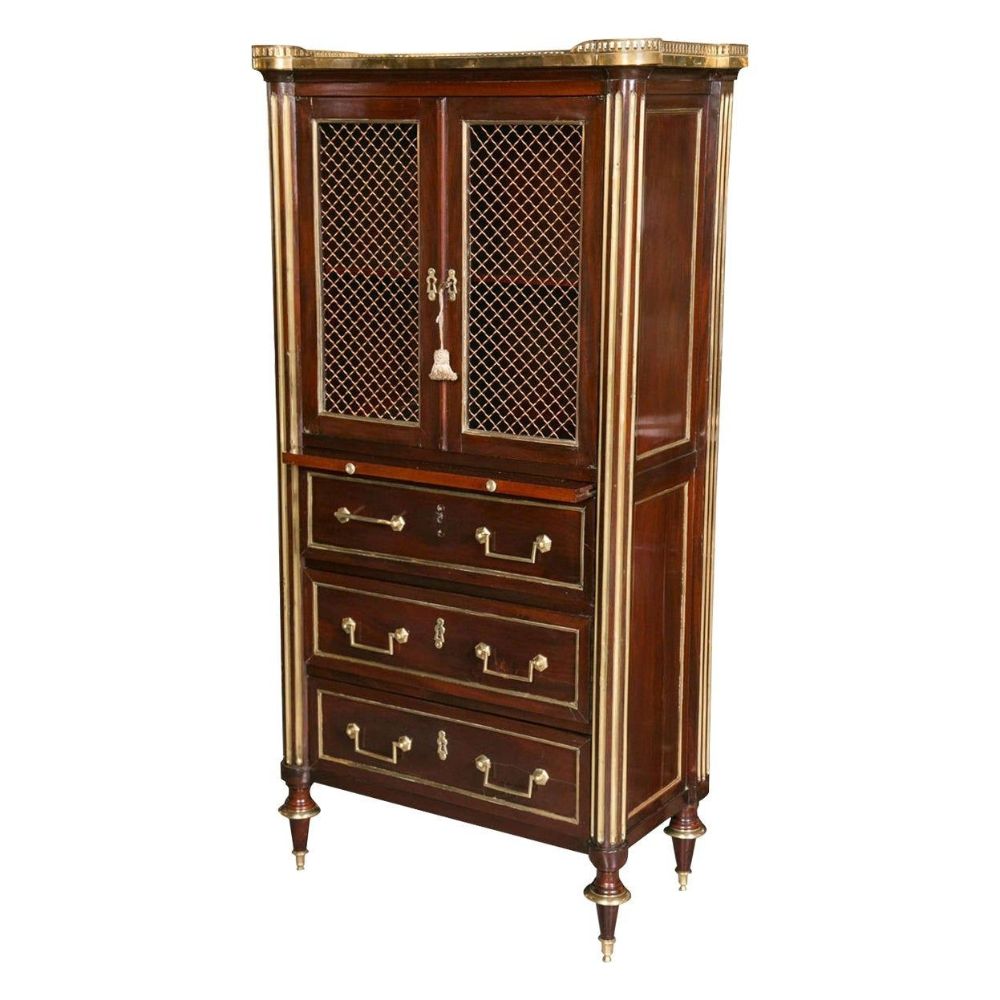 Mahogany Storage Chest Attributed to Maison Jansen with Galleried Marble Top