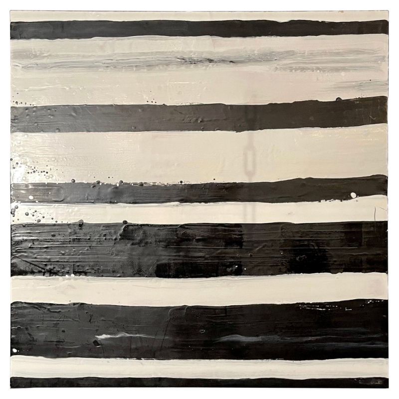 Lynn Basa Encaustic Black and White Stripe Panel "Doppleganger" 2013