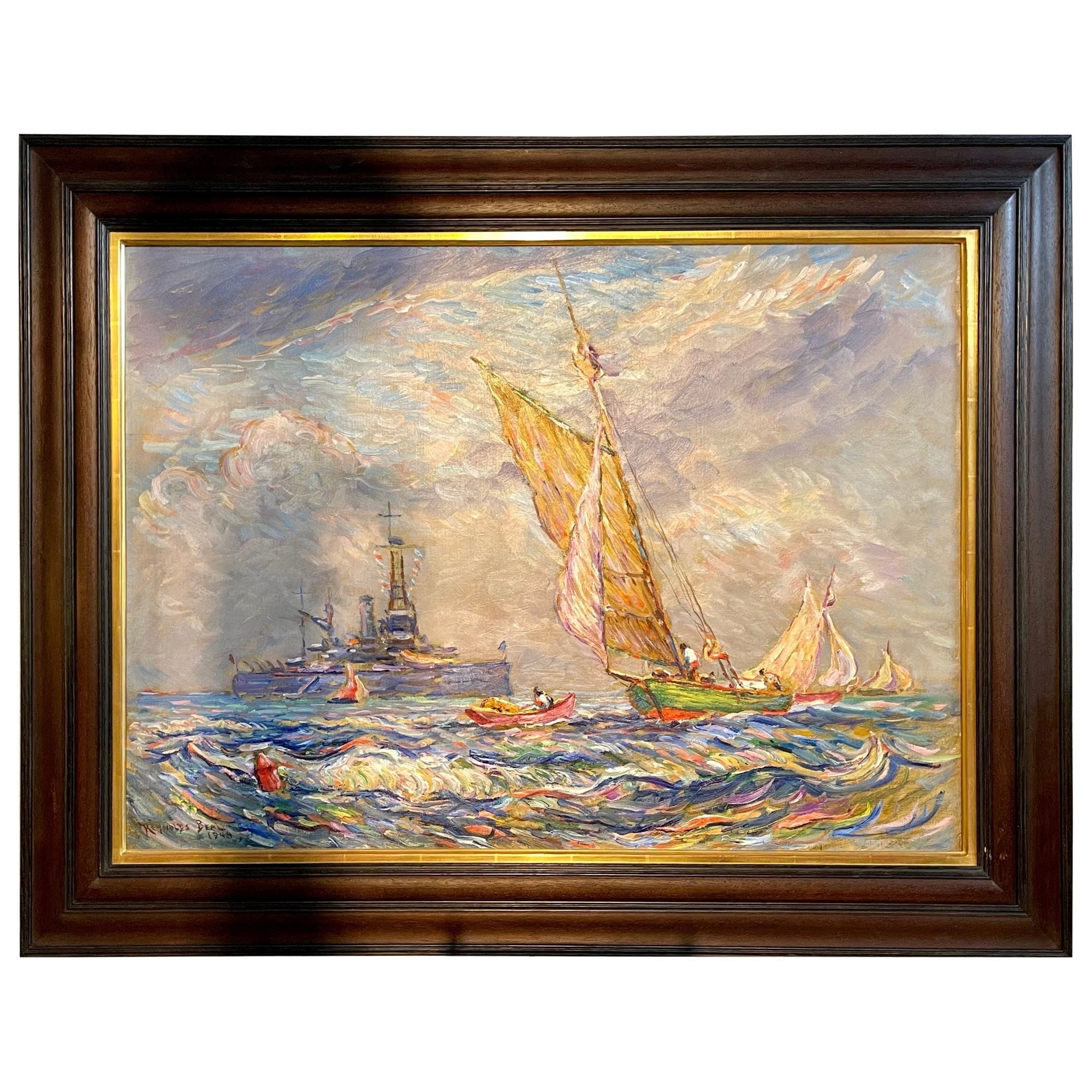 Reynolds Beal, Impressionist Oil Painting, USS Utah Rockport Mass, American 1928