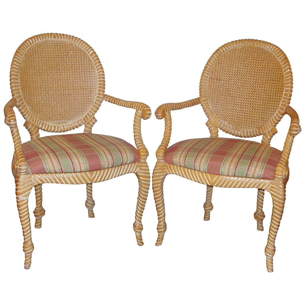 Pair of Twisted and Knotted Form Armchairs