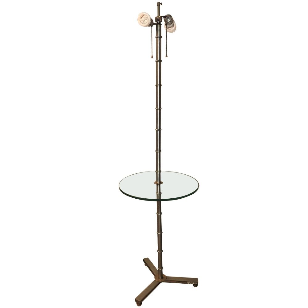 Faux Bamboo Form Chrome Standing Floor Lamp Table Art Deco in Form