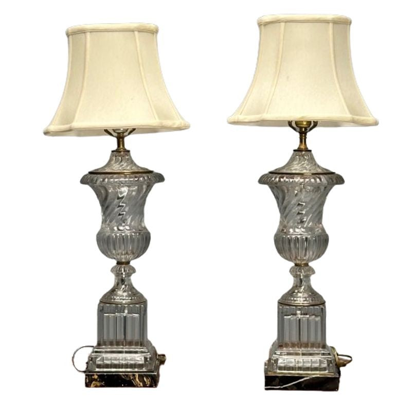 Mid-Century Modern, Table Lamps, Textured Glass, Marble, 1970s