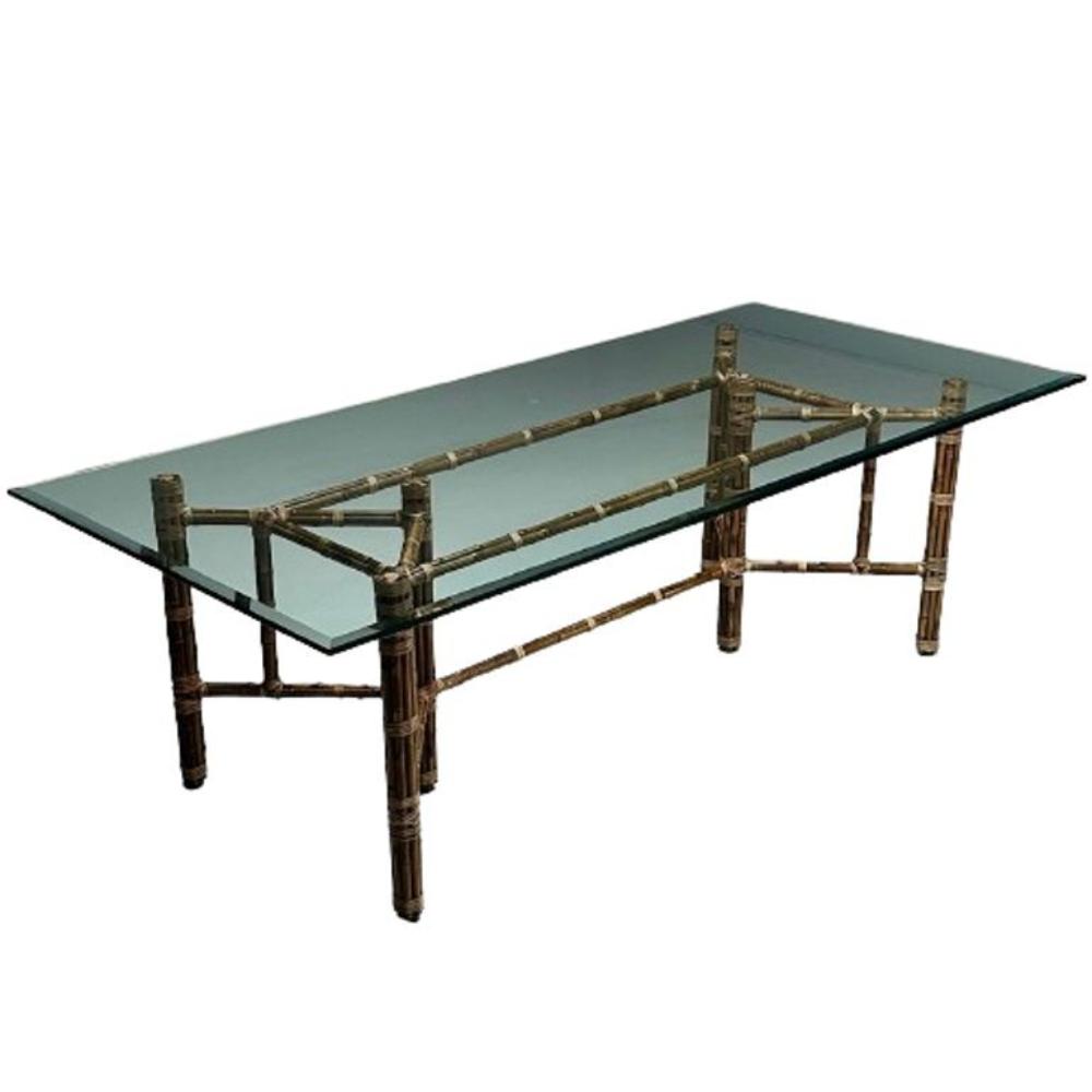 McGuire, Mid-Century Modern, Glass Top Dining Table, Bamboo, Rattan, 1970s