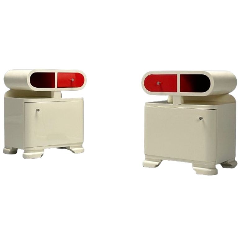 Art Deco, Space Age Modern, Nightstands, White Lacquer, United States, 1990s