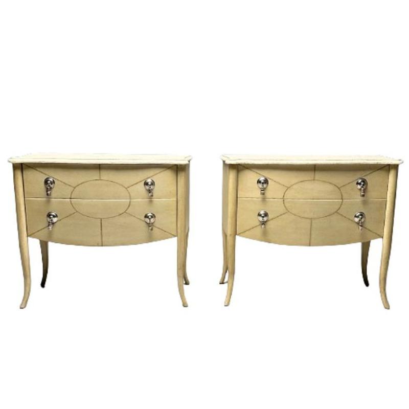 Pair of Andre Groult Art Deco Style Parchment Paper Nightstands / Commodes