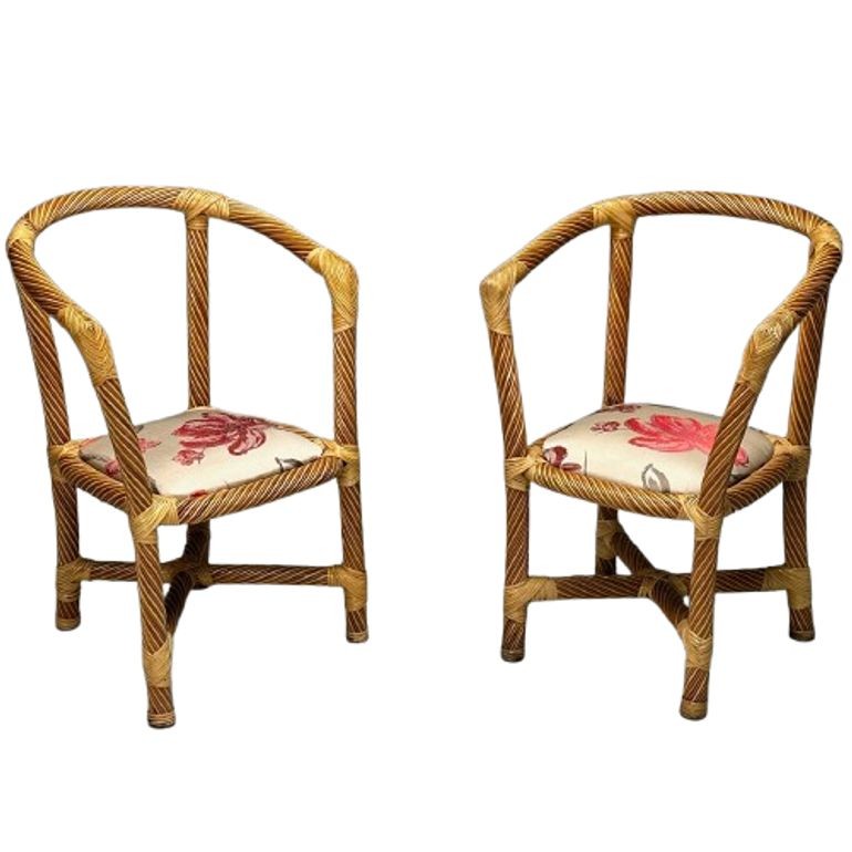 Italian Mid-Century Modern, Occasional Chairs, Wicker, Cane, Bamboo, 1980s