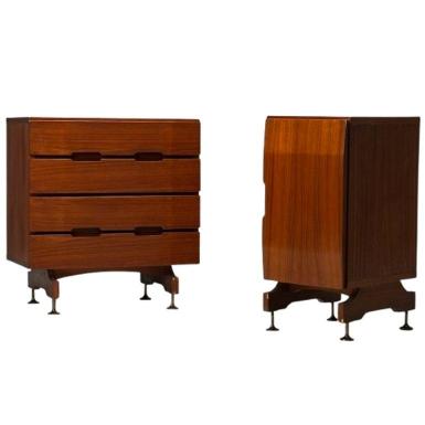 Giuseppe Brusadelli, Italian Mid-Century Modern, Nightstands, Teak, Brass