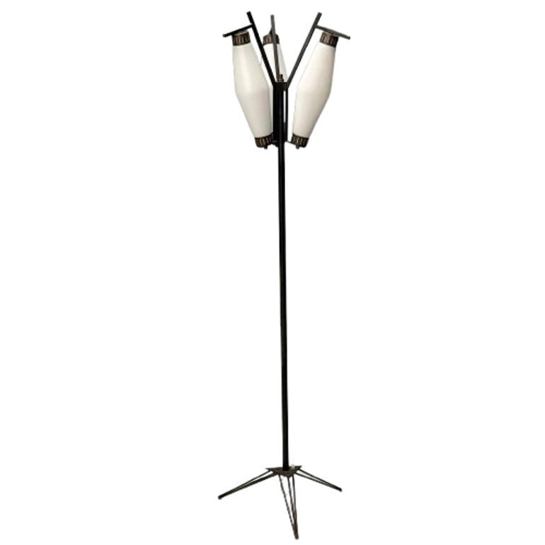 Italian Mid-Century Modern, Standing Floor Lamp, Painted Steel, Brass, Glass