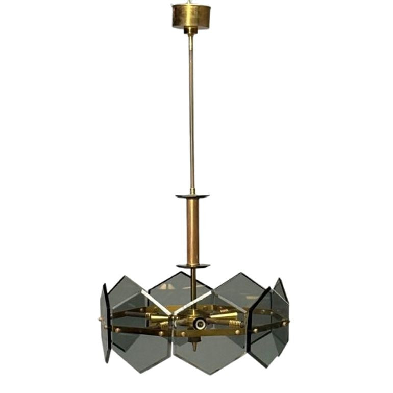 Gino Paroldo, Fontana Arte, Italian Mid-Century Modern, Chandelier, Brass, Glass