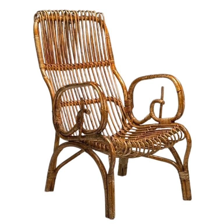 Italian Mid-Century Modern, Armchair, Rattan, Cane, Bamboo, Italy, 1960s