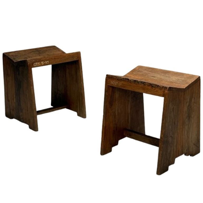 Pierre Jeanneret, French Mid-Century Modern, Sewing Stools, Teak, Chandigarh