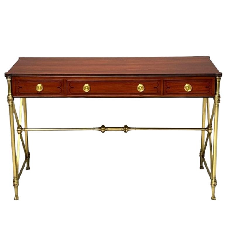 Kittinger, English Regency, Campaign Desk, Rosewood, Satinwood, Brass, USA 1950s