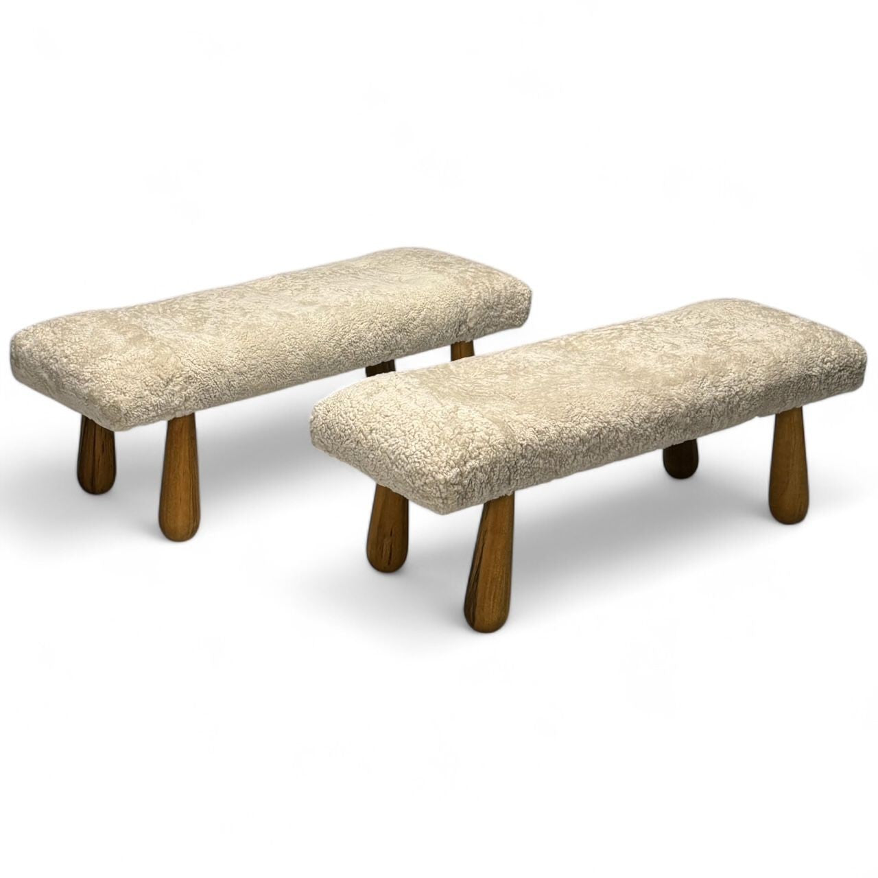 Contemporary, Danish Mid-Century Modern Style, Benches, Beige Shearling, Maple