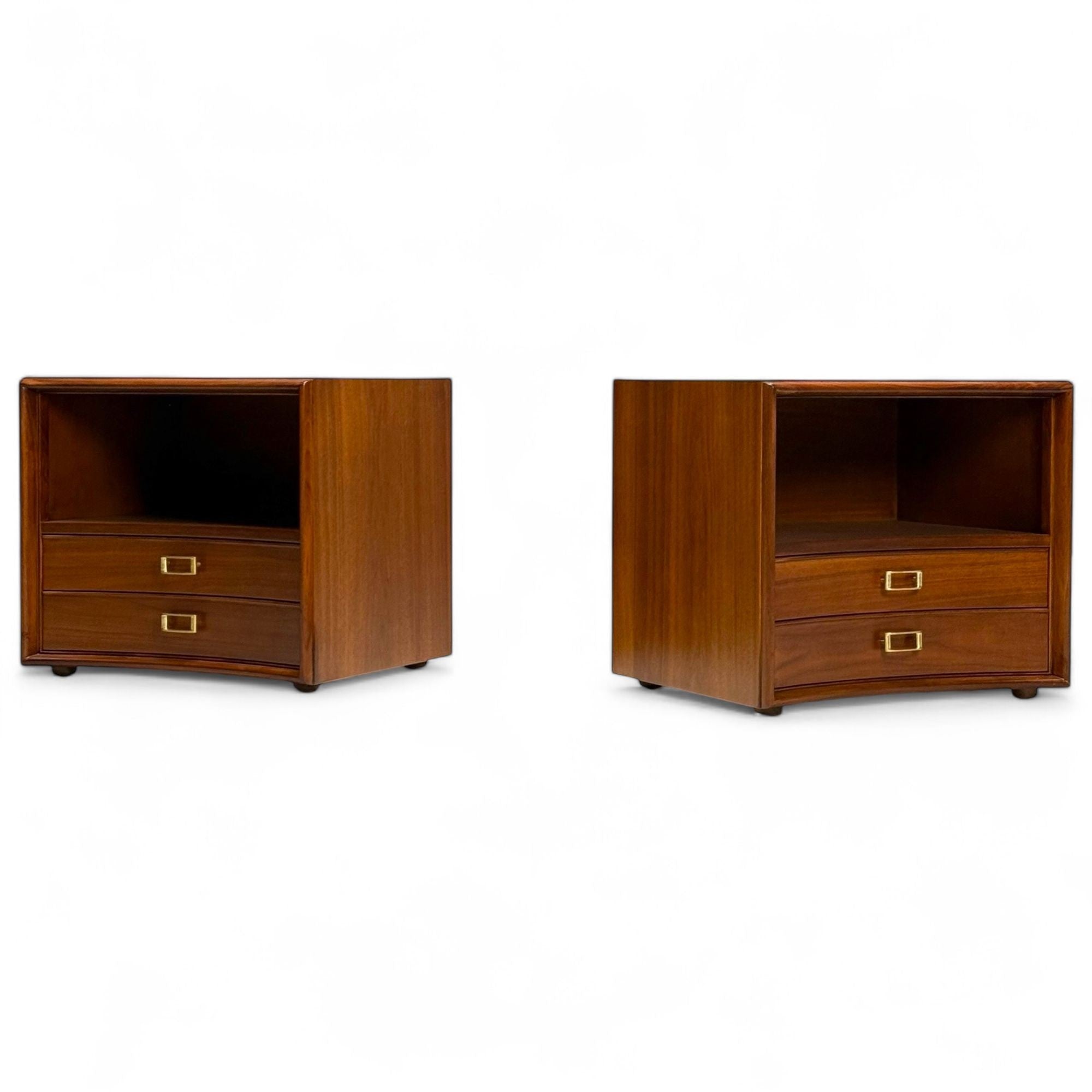 Paul Frankl, John Stuart, Mid-Century Modern, Concave Nightstands, Walnut, 1950s