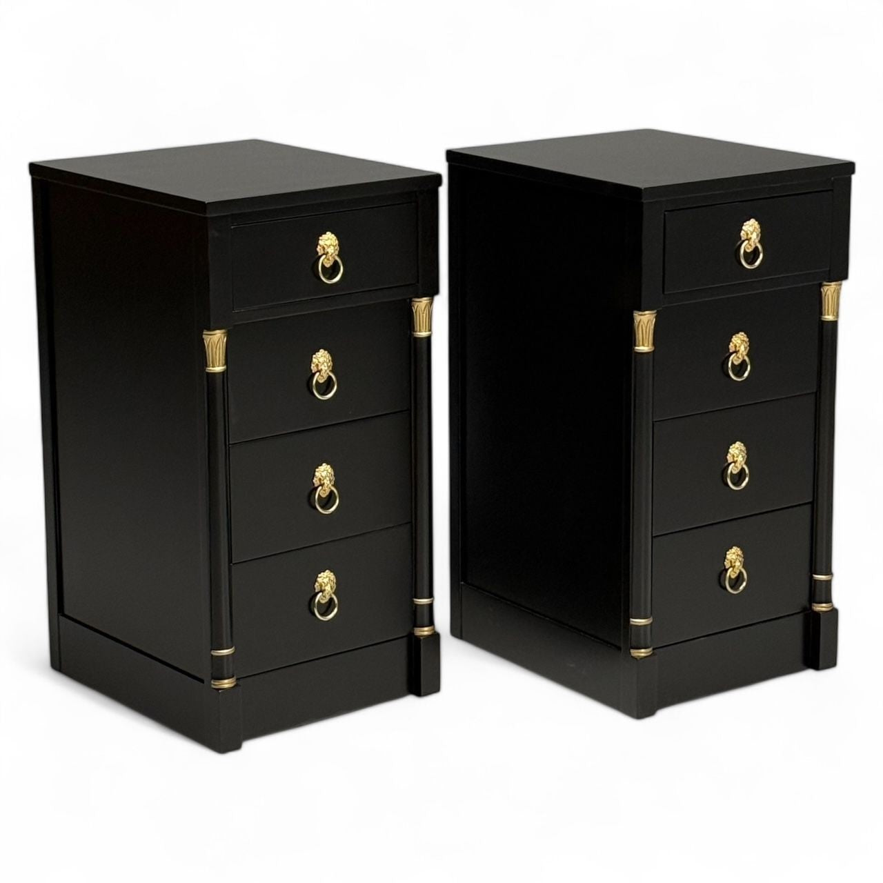 Jansen Style, Hollywood Regency, Nightstands, Ebony Finish, Bronze, 1940s