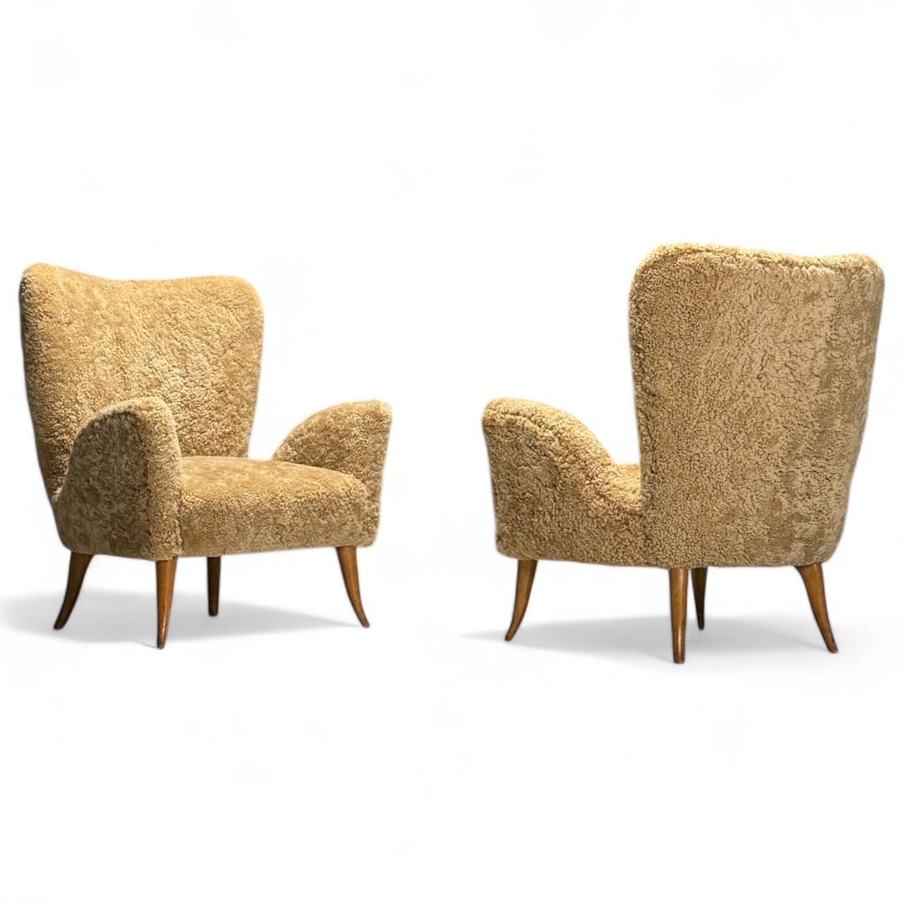 Carlo Broggi, Cantù, Italian Mid-Century Modern Lounge Chairs, Shearling, 1950s