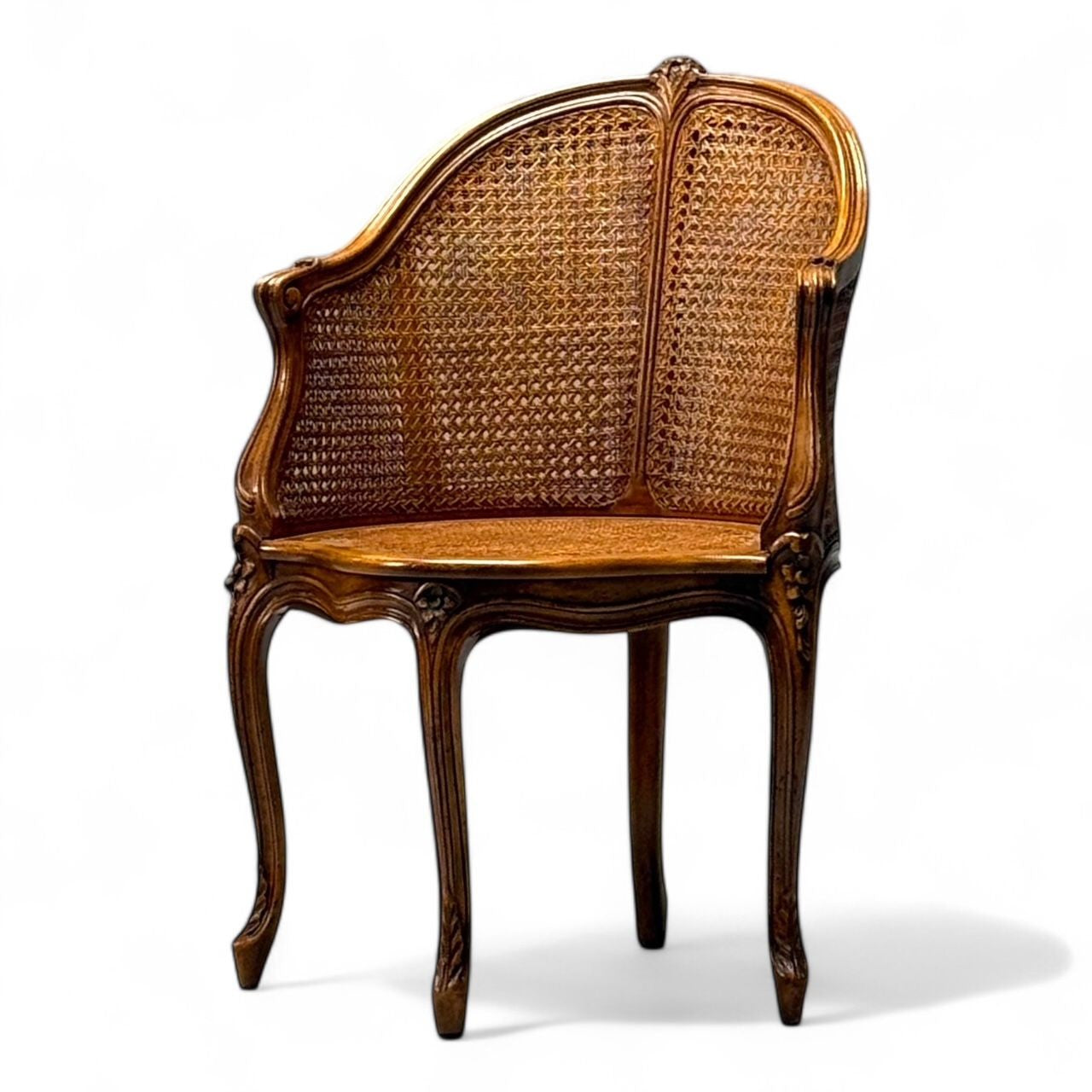 French Louis XV Style, Corner Berger Chair, Cane, Walnut, France, 1920s