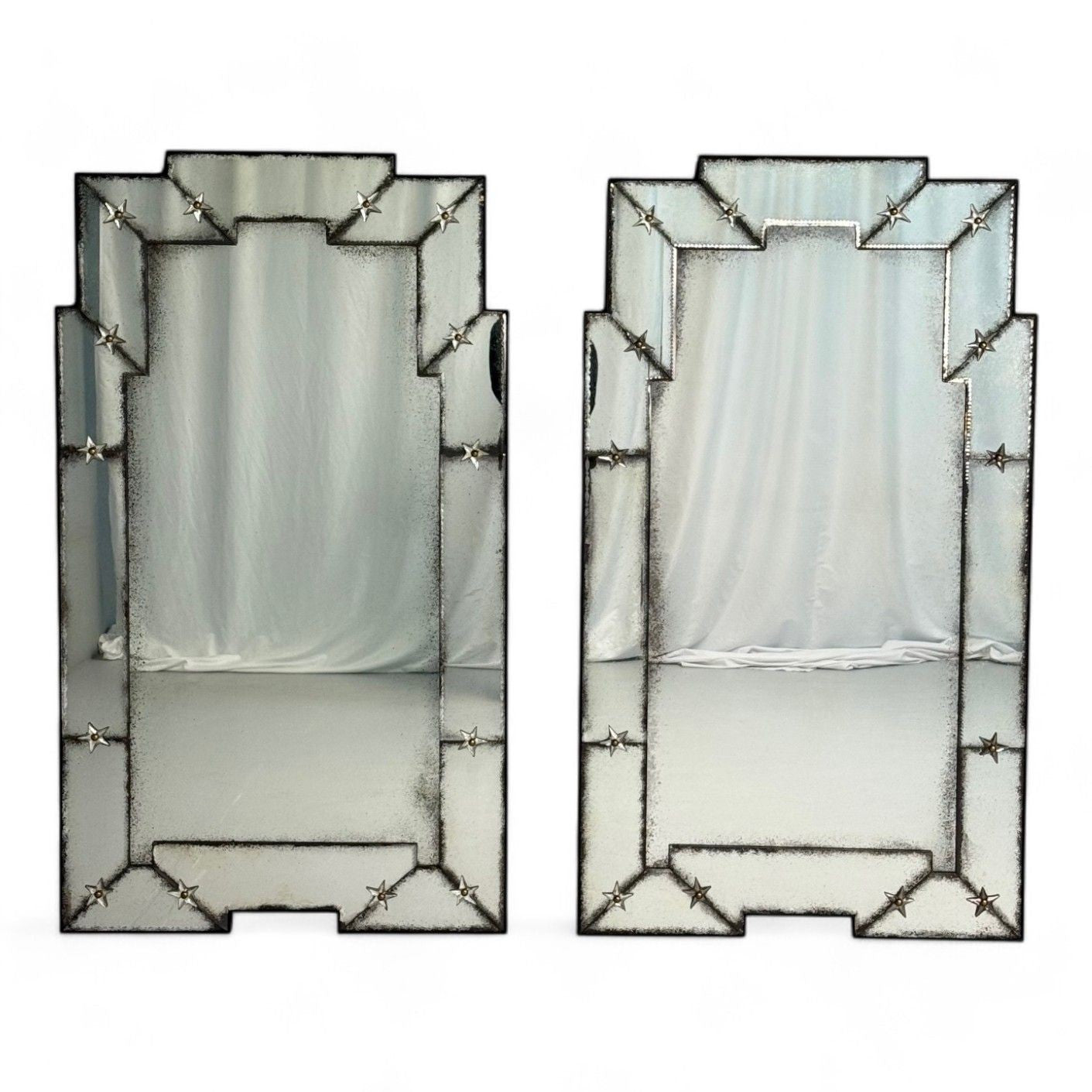 Art Deco Style, Venetian Wall Mirrors, Antiqued and Beveled Glass, 21st C.