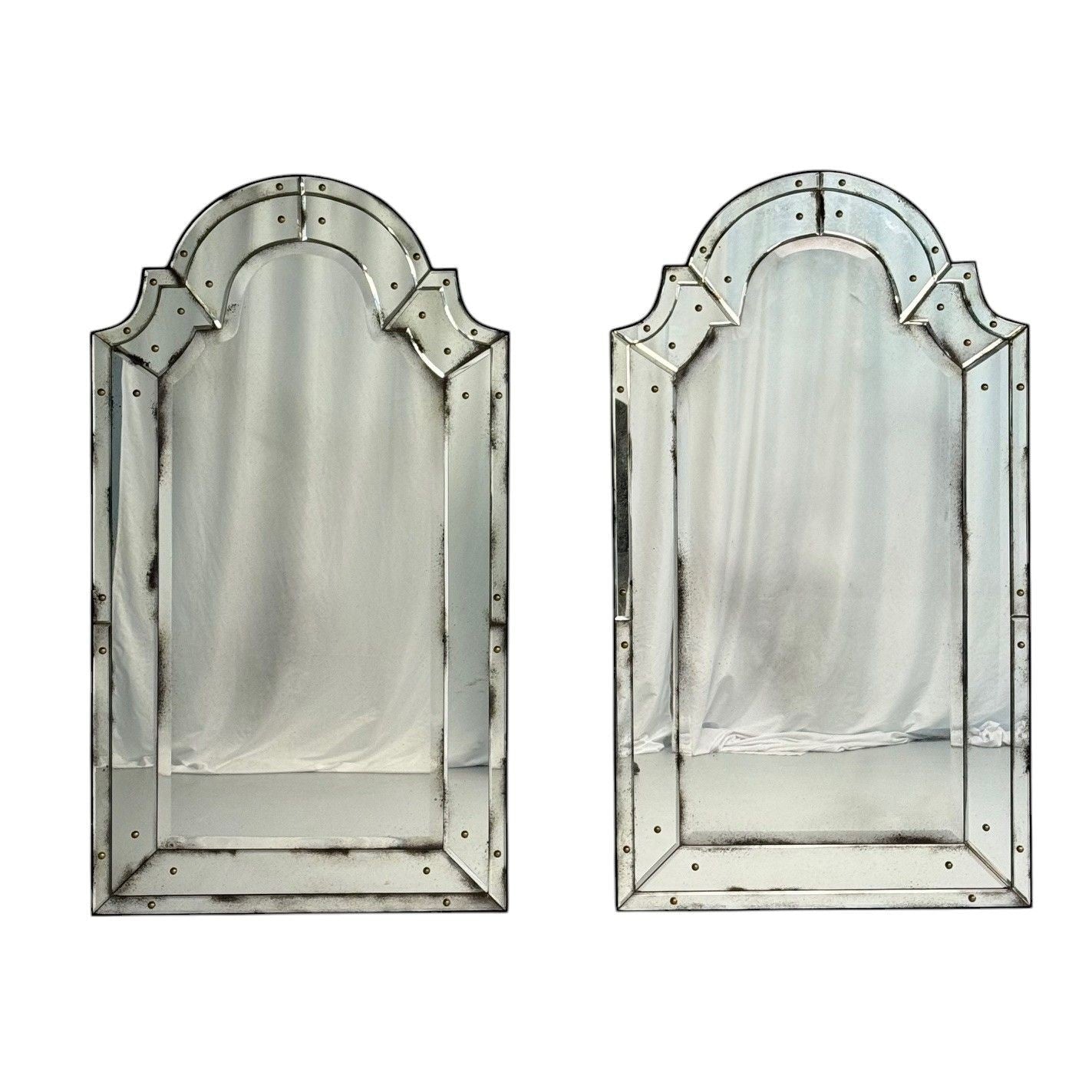 Queen Anne Style, Venetian Wall Mirrors, Antiqued Beveled Glass, Dome Top