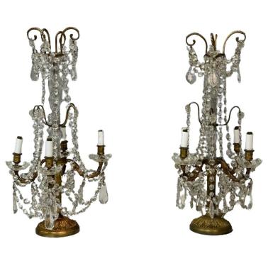 Louis XVI Style, Candelabras, Gilt Bronze, Crystal, France, 1930s