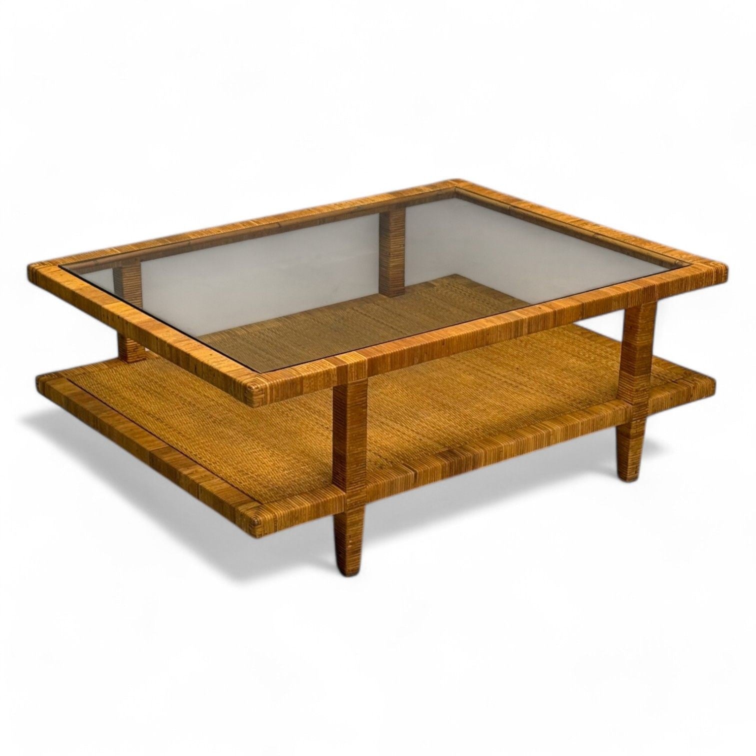 Bielecky Brothers, Modern Coffee Table, Cane Wrap, Glass, USA, 21st C.