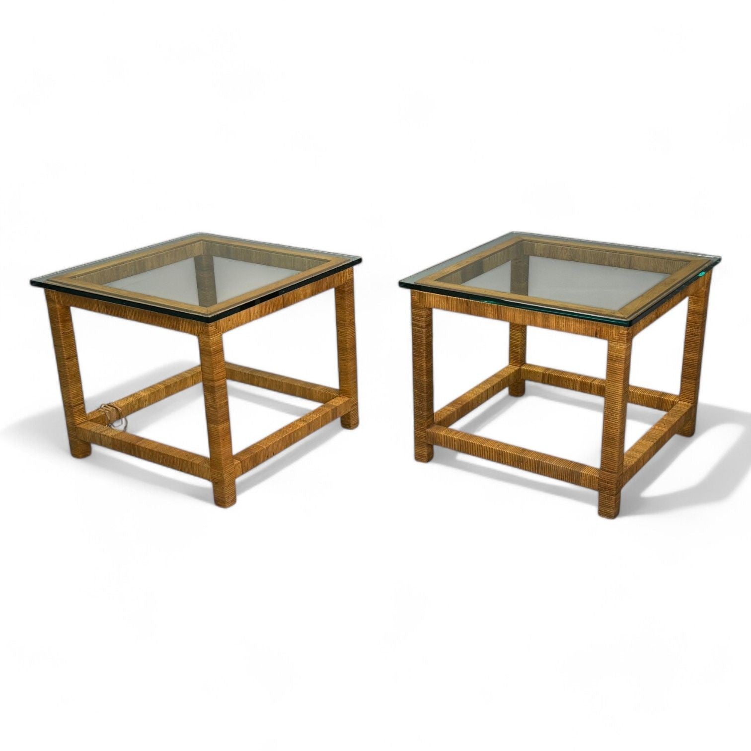 Bielecky Brothers, Modern Side Tables, Cane Wrap, Glass, USA, 21st C.