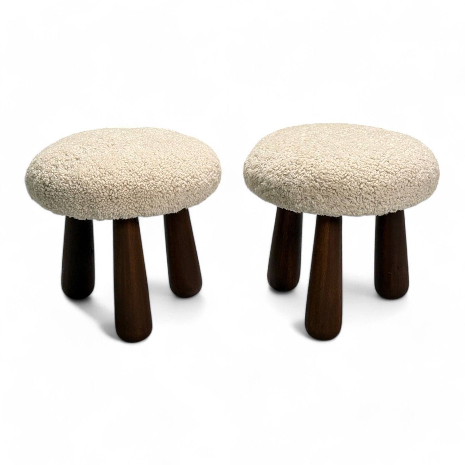 Contemporary, Danish Modern, Sheepskin Stools, Beige Sheepskin, Maple, 21st C.