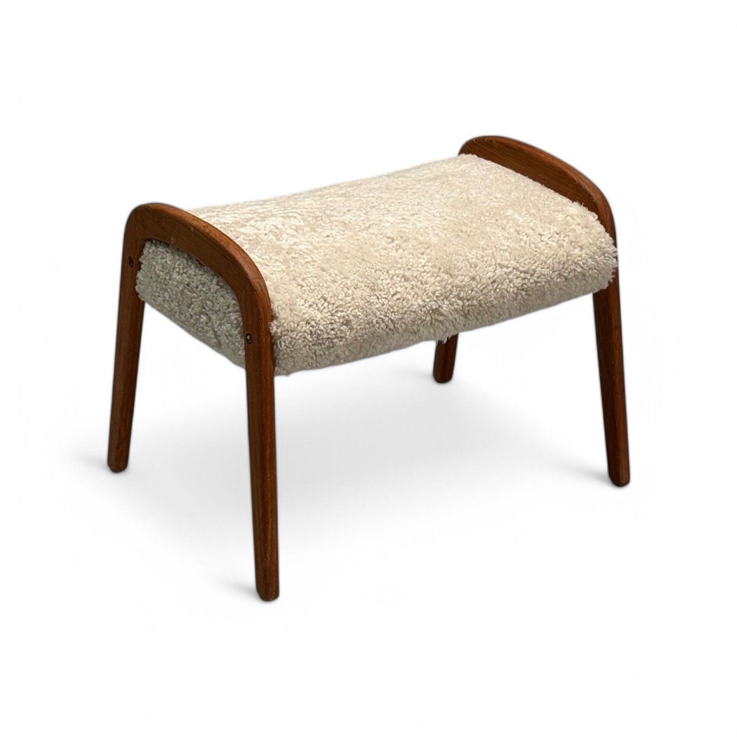 Danish Mid-Century Modern, Shearling Stool, Beige Sheepskin, Denmark, 1970s