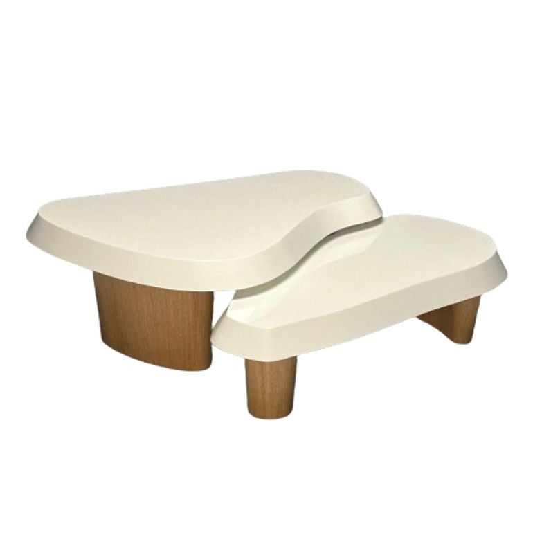 Contemporary, Organic Modern, Nesting Coffee Tables, White Lacquer, Oak, 21st C.