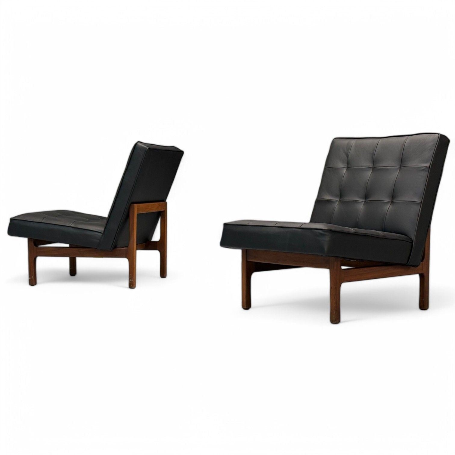 Thayer Coggin, Danish Modern Style, Tufted Black Leather, Lounge Chairs, 21st C.