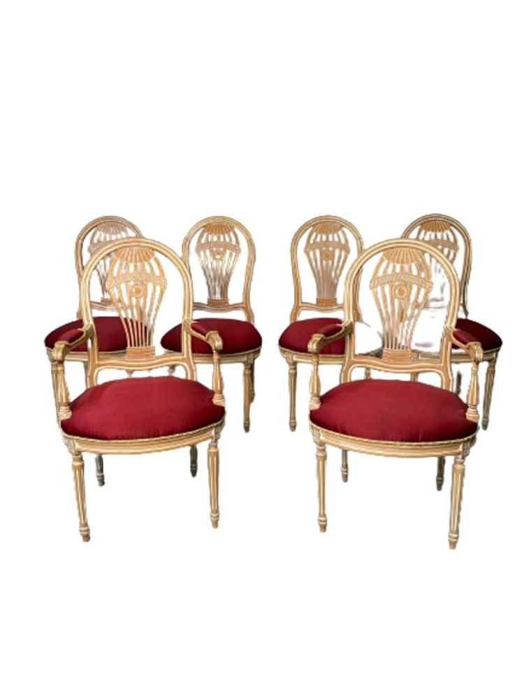 Six Louis XVI Maison Jansen Style Bleached Balloon Back Dining Chairs, Whitewash