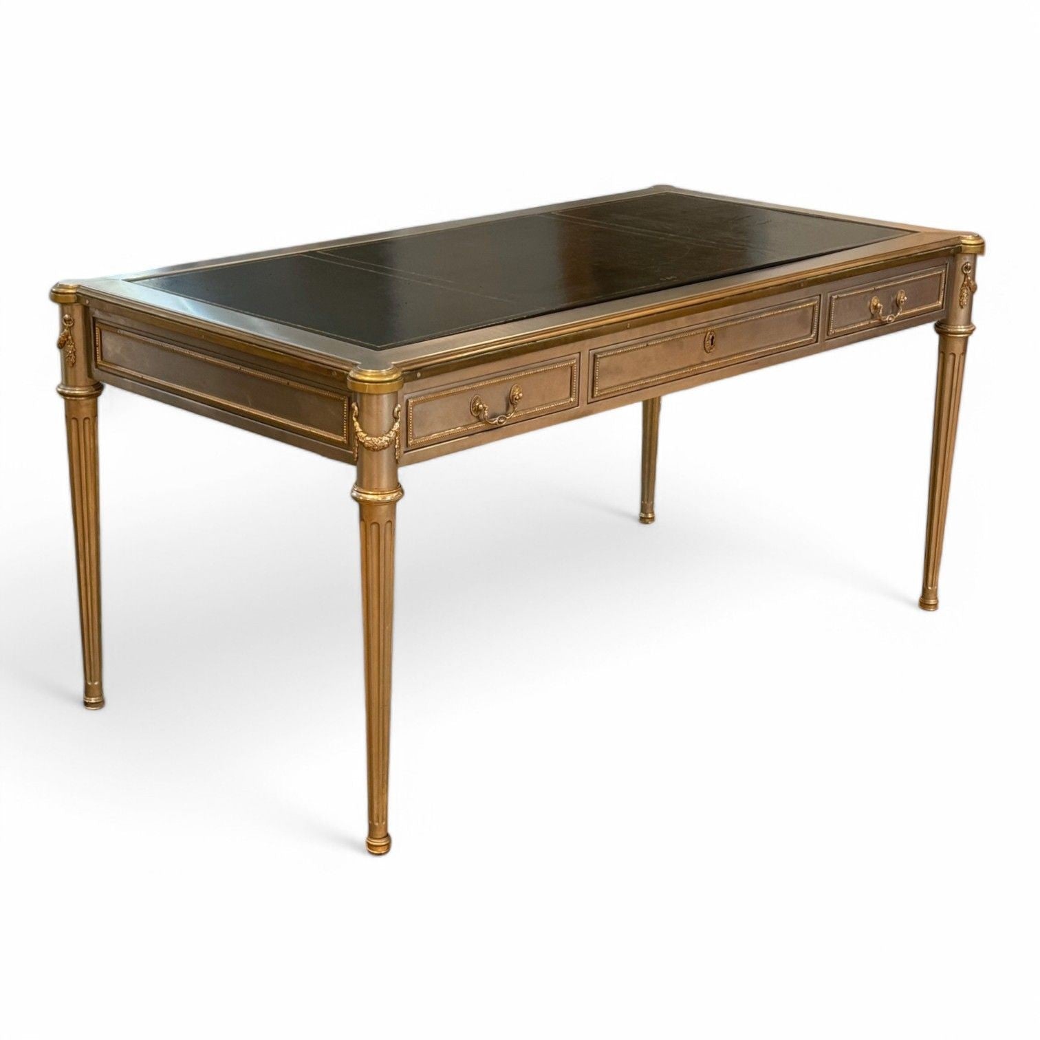 John Vesey, Louis XVI Style, Steel, Bronze, Rare Writing Desk, USA, 1960s