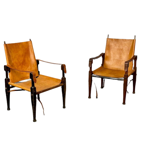 Pair of Kaare Klint Danish Mid-Century Modern Safari Lounge Chairs, Rasmussen