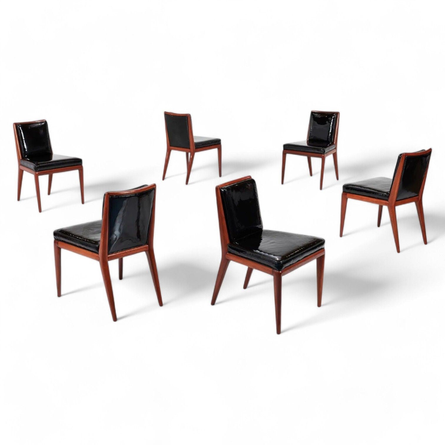 T.H. Robsjohn Gibbings, Widdicomb, Mid-Century Modern, Six Dining Chairs, Walnut