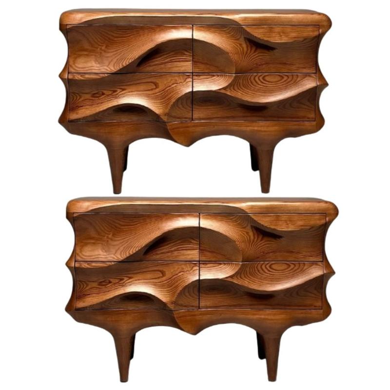 Contemporary, Modern Sculptural Cabinets, Stained Ash Wood, 2024