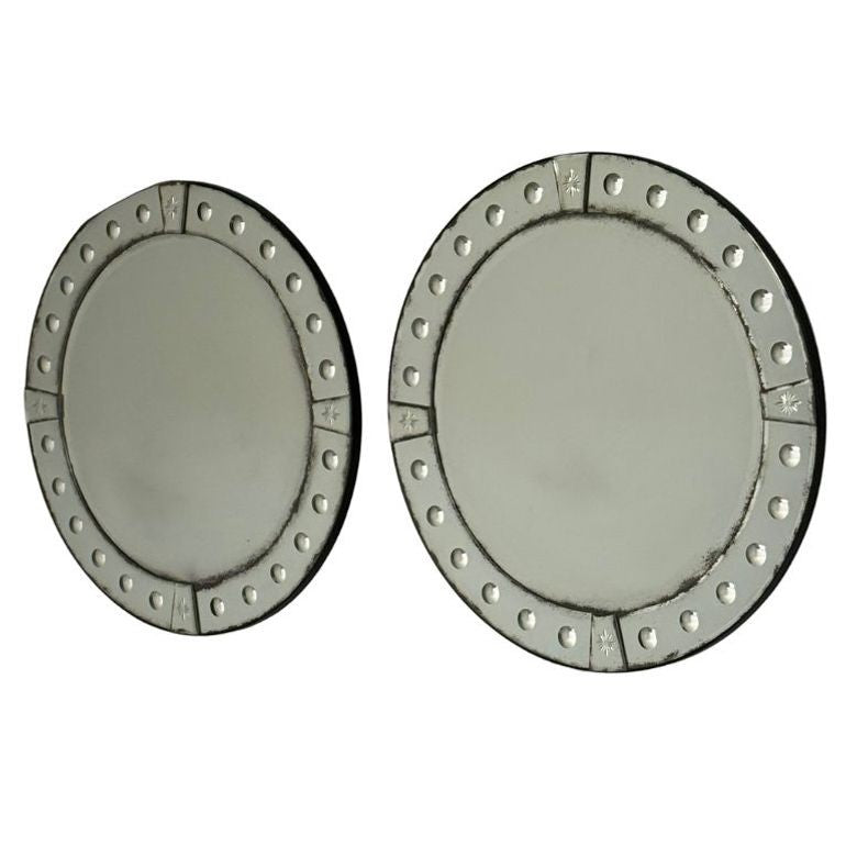 Art Deco Style, Venetian Circular Wall Mirrors, Antiqued Beveled Glass, 21st C.