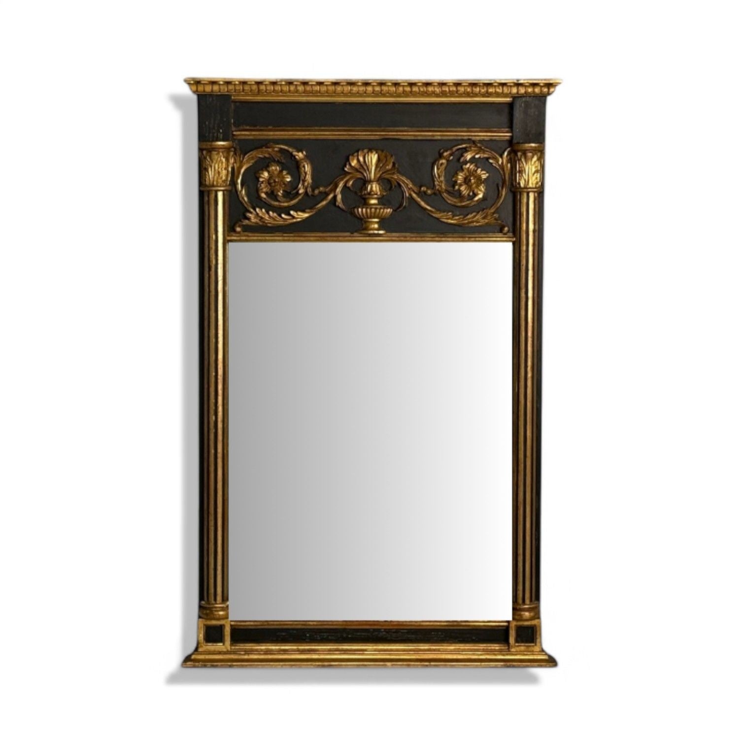 Neoclassical Style, Trumeau Mirror, Black Painted Wood, Giltwood, Italy, 20th C.